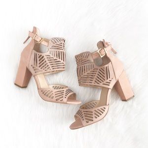 Klub Nico | blush nubuck leather geo caged heels